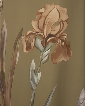 Satin-Slip-Kleid mit Iris-Motiv - Olivgrün