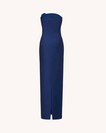 Trägerloses Maxikleid mit Iris-Stickerei - Marineblau