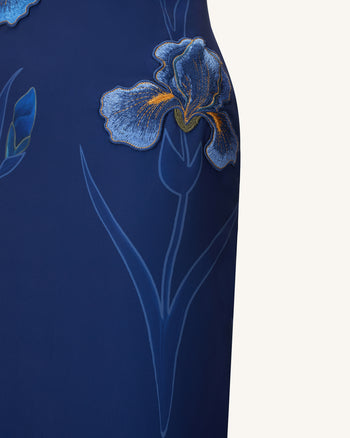 Trägerloses Maxikleid mit Iris-Stickerei - Marineblau