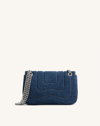 Tina Gesteppte Ketten-Umhängetasche - Blaues Denim