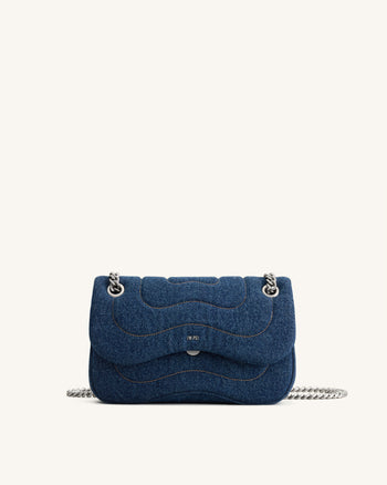 Tina Gesteppte Ketten-Umhängetasche - Blaues Denim