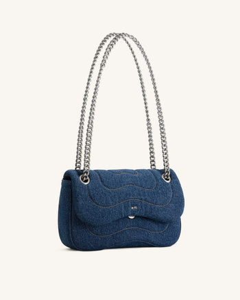 Tina Gesteppte Ketten-Umhängetasche - Blaues Denim