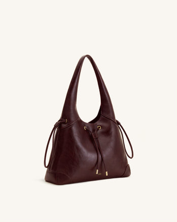 Celandra Hobo-Bag mit Kordelzug – Dunkles Burgund