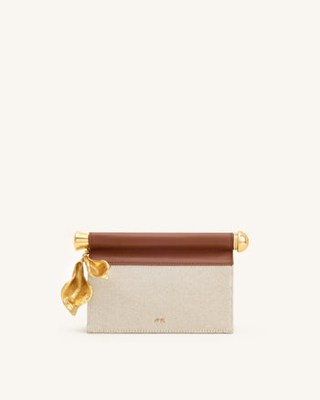 Holly Metall Anhänger Verzierte Clutch - Brauner Canvas