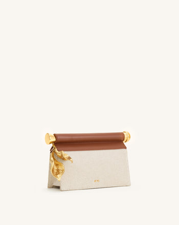 Holly Metall Anhänger Verzierte Clutch - Brauner Canvas