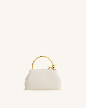 Bruna Henkeltasche mit Dackel-Metallgriff - Weiß