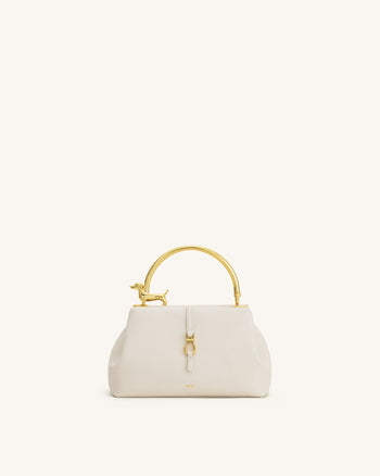 Bruna Henkeltasche mit Dackel-Metallgriff - Weiß