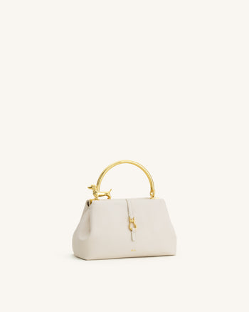 Bruna Henkeltasche mit Dackel-Metallgriff - Weiß