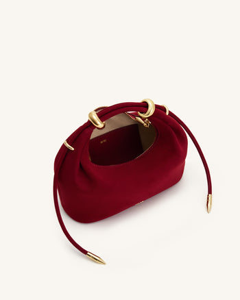 Ellie Henkeltasche aus Wildlederimitat mit Metallring-Verzierung - Burgund