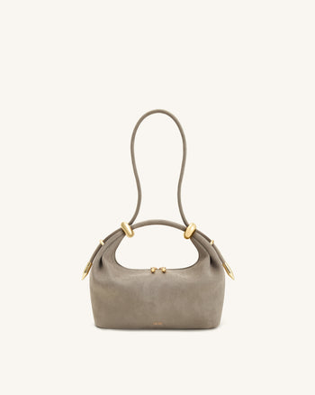 Ellie Henkeltasche aus Wildlederimitat mit Metallring-Verzierung - Grau