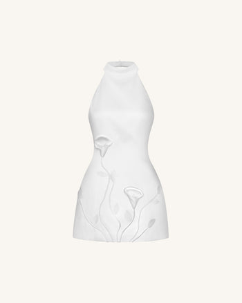 Florales 3D-Neckholder-Minikleid - Weiß