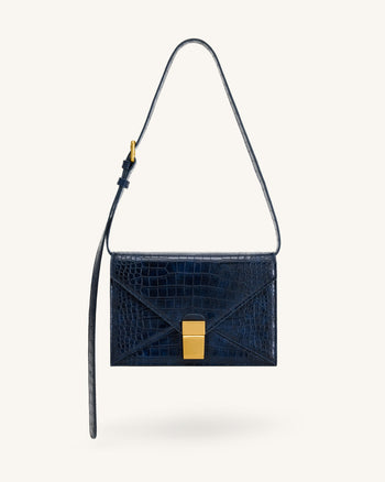 Clio Envelope-Umhängetasche - Navyblau in Krokoprägung