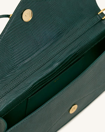 Celeste Envelope-Henkeltasche - Olivgrün mit Eidechsen-Struktur
