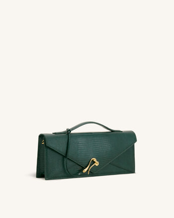 Celeste Envelope-Henkeltasche - Olivgrün mit Eidechsen-Struktur