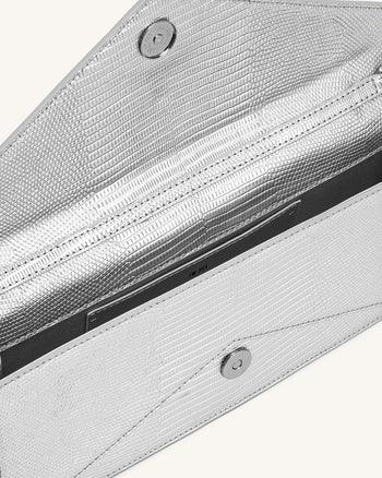 Celeste Umschlag-Henkeltasche - Silberne Eidechsenstruktur