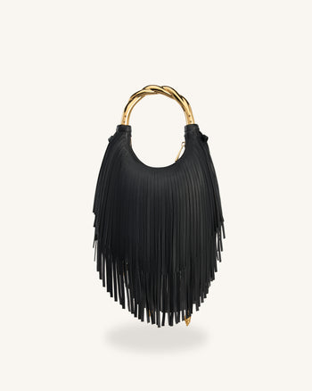 Chloe Handtasche mit Metallgriff und Fransen - Schwarz
