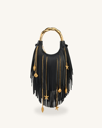 Chloe Handtasche mit Metallgriff und Fransen - Schwarz