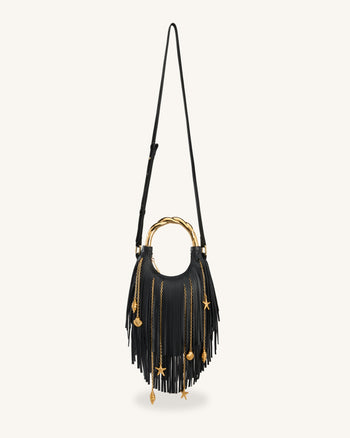 Chloe Handtasche mit Metallgriff und Fransen - Schwarz