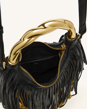 Chloe Handtasche mit Metallgriff und Fransen - Schwarz