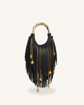 Chloe Handtasche mit Metallgriff und Fransen - Schwarz