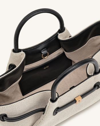 Maeve Tote Bag mit Dackel-Metallanhänger - Schwarzes Canvas