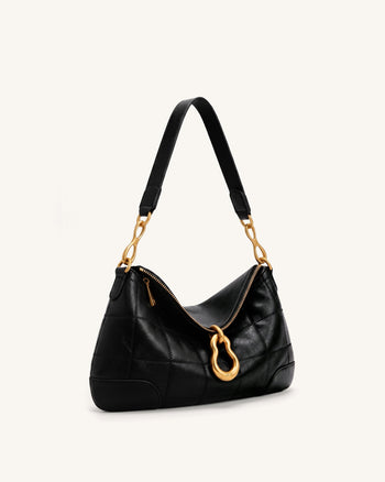 Jayla Schultertasche mit Metallanhänger - Anthrazitschwarz