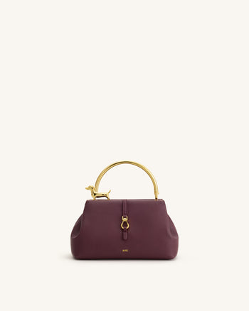 Bruna Henkeltasche mit Dackel-Metallgriff - Burgund