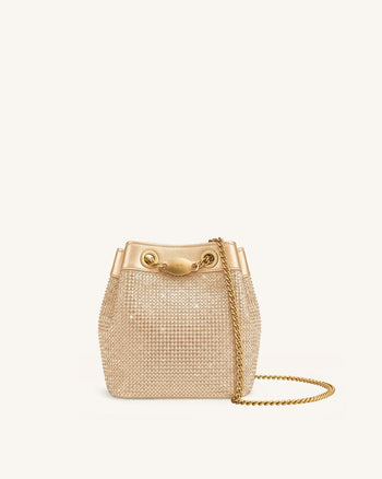 Yara Beuteltasche mit künstlichen Kristallen - Champagner