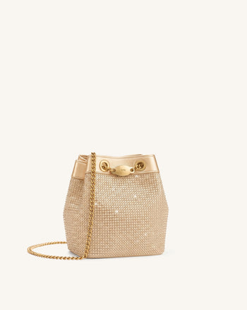 Yara Beuteltasche mit künstlichen Kristallen - Champagner