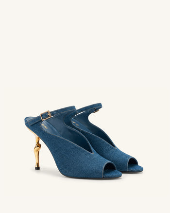 Alivia Peep-Toe-Heels mit goldfarbenem Metalldetail - Denimblau