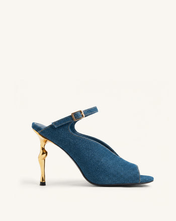 Alivia Peep-Toe-Heels mit goldfarbenem Metalldetail - Denimblau