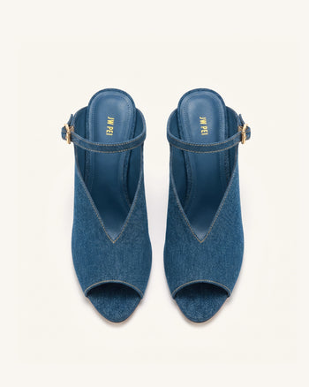 Alivia Peep-Toe-Heels mit goldfarbenem Metalldetail - Denimblau