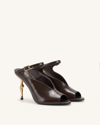 Alivia Peep-Toe-Heels mit goldfarbenem Metalldetail - Dunkelbraun