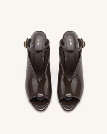 Alivia Peep-Toe-Heels mit goldfarbenem Metalldetail - Dunkelbraun