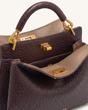 Lucia Henkeltasche in Elefanten-Optik - Dunkelbraun
