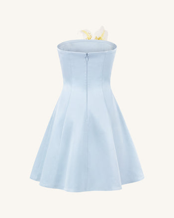 Lily Trägerloses A-Linien-Minikleid mit Blumenprint - Hellblau