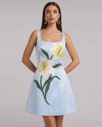 Lily Ärmelloses A-Linien-Minikleid mit Blumenprint - Hellblau