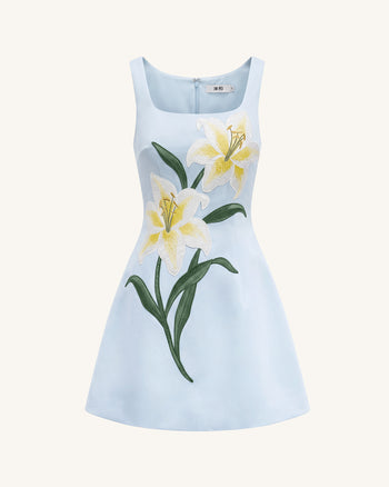 Lily Ärmelloses A-Linien-Minikleid mit Blumenprint - Hellblau