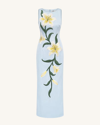 Lily Ärmelloses Column-Maxikleid mit Blumenprint - Hellblau