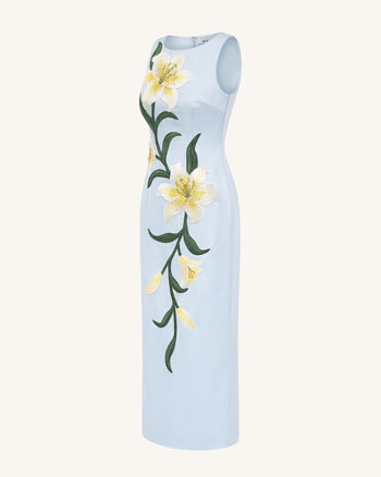 Lily Ärmelloses Column-Maxikleid mit Blumenprint - Hellblau
