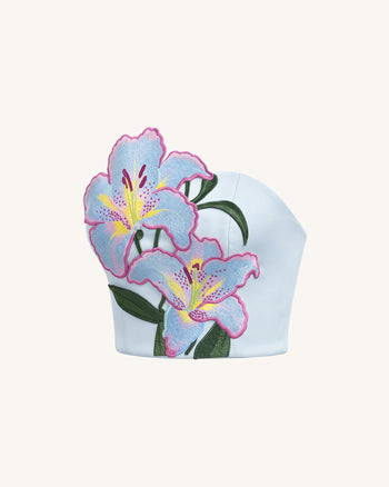 Lily Trägerloses Korsett-Top mit Blumenstickerei - Hellblau