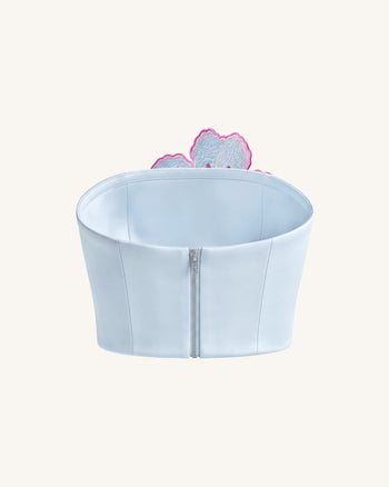 Lily Trägerloses Korsett-Top mit Blumenstickerei - Hellblau