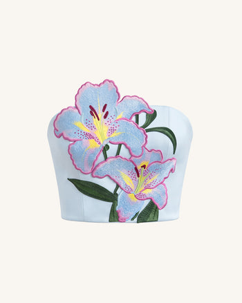 Lily Trägerloses Korsett-Top mit Blumenstickerei - Hellblau