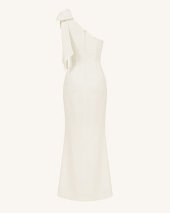 One-Shoulder-Maxikleid mit Blumenstickerei - Elfenbein