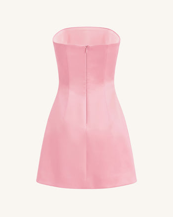 Bandeau-Minikleid mit Hibiskus-Stickerei - Pink