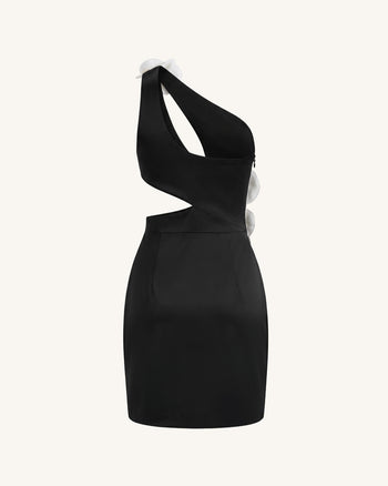 Cut-out-Minikleid mit Orchideen-Verzierung - Schwarz