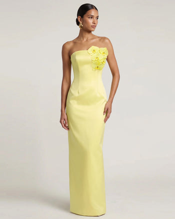 Trägerloses Maxikleid mit Orchideen-Verzierung - Gelb