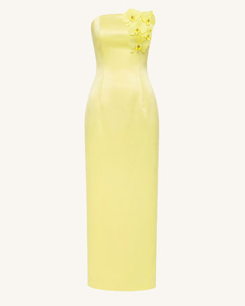 Trägerloses Maxikleid mit Orchideen-Verzierung - Gelb