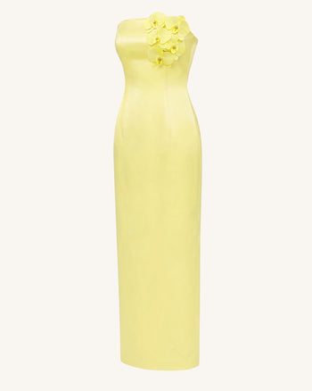 Trägerloses Maxikleid mit Orchideen-Verzierung - Gelb