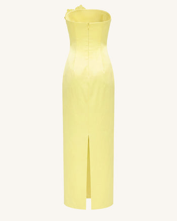 Trägerloses Maxikleid mit Orchideen-Verzierung - Gelb